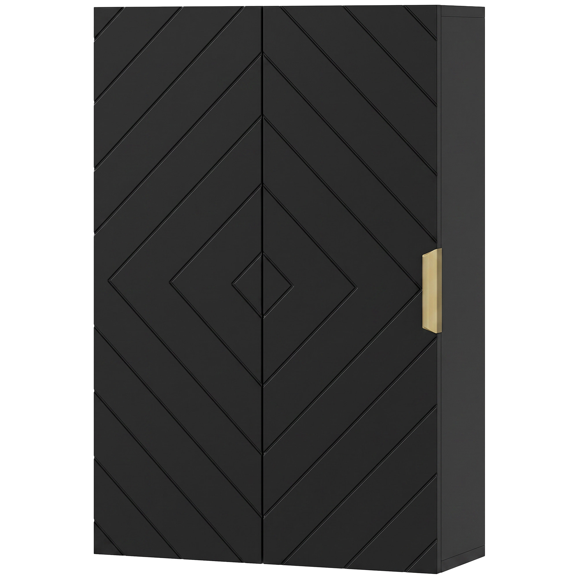 Armoire murale de salle de bain - porte, 2 étagères - poignée métal doré MDF noir