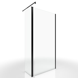 Paroi de Douche et Volet Pivotant 90+40x200 cm - Verre Transparent - Barre de Fixation Noire