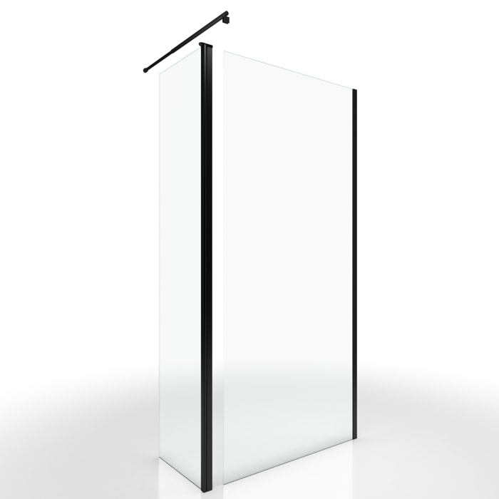 Paroi de Douche et Volet Pivotant 90+40x200 cm - Verre Transparent - Barre de Fixation Noire