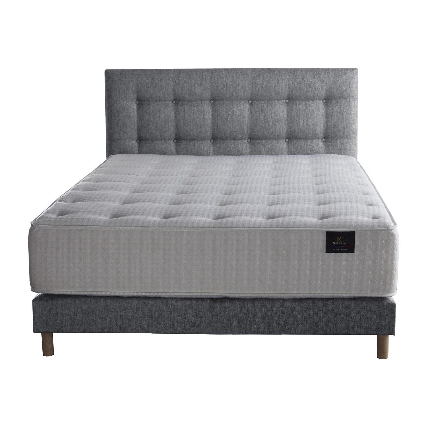 Ensemble Callisto + tête de lit capitonnée - Matelas Mousse Haute Résilience Mémoire de forme