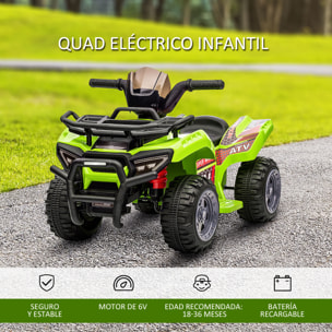 Quad Eléctrico 6V para Niños 18-36 Meses con Faros LED 2 km/h 66x44x42 cm Verde