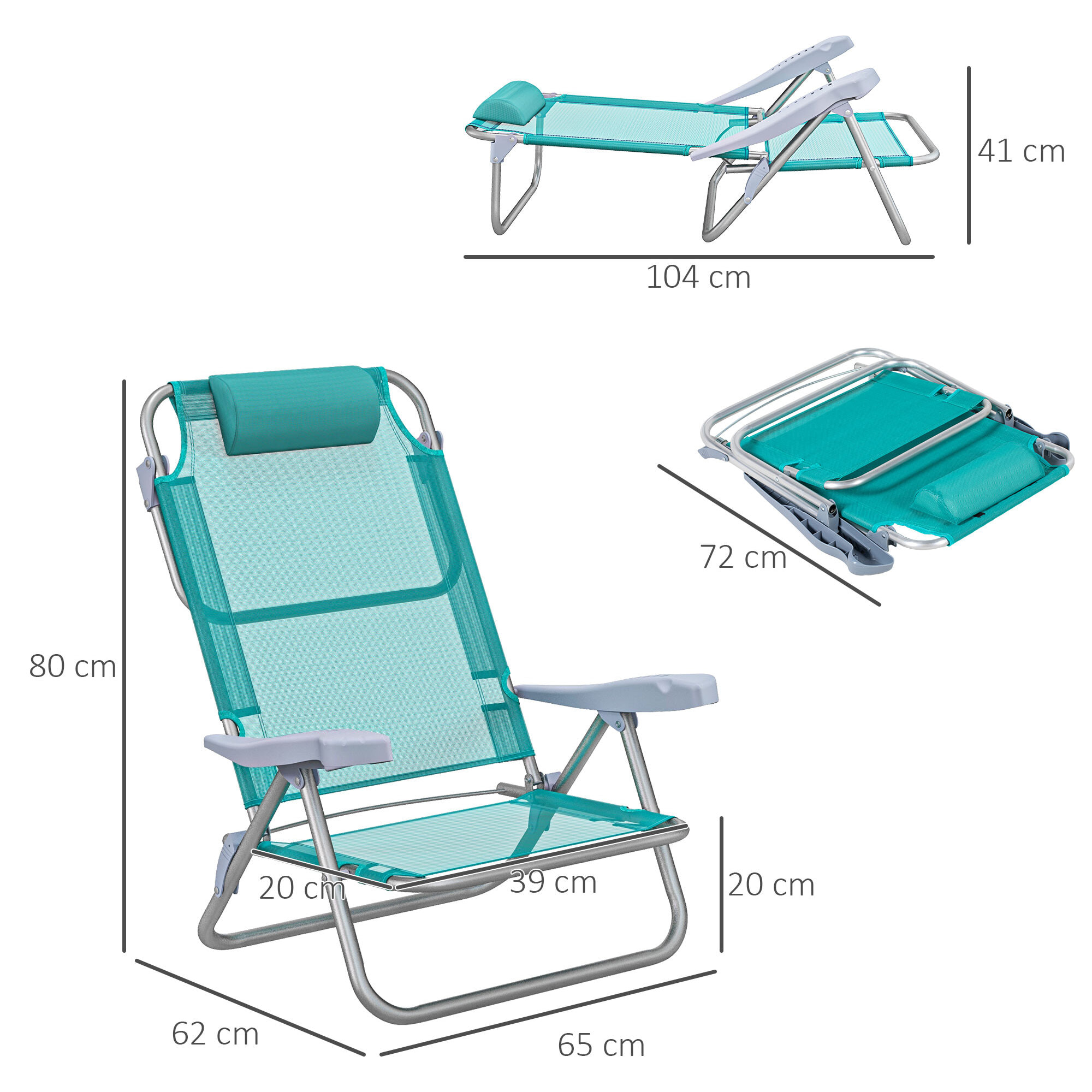 Lot de 2 chaises de jardin camping plage pliables tétière dossier inclinable 6 niv. alu. teslin gris