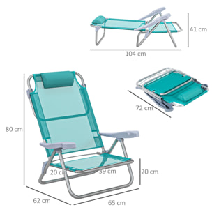 Lot de 2 chaises de jardin camping plage pliables tétière dossier inclinable 6 niv. alu. teslin gris