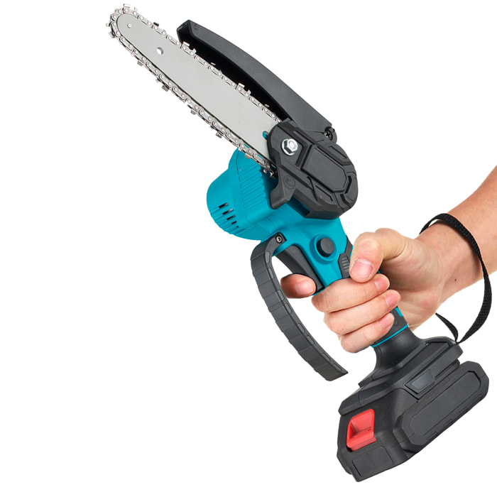 Mini motosierra inalámbrica 21V con hoja de 6 pulgadas, batería de 15000 mah y maletín de transporte.