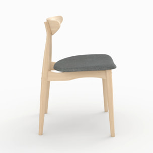 Lot de 2 chaises en tissu gris et bois d'hévéa - Josette