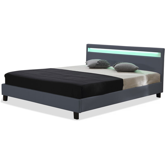 Lit  avec LED "Maria" - 160 x 200 cm - Gris