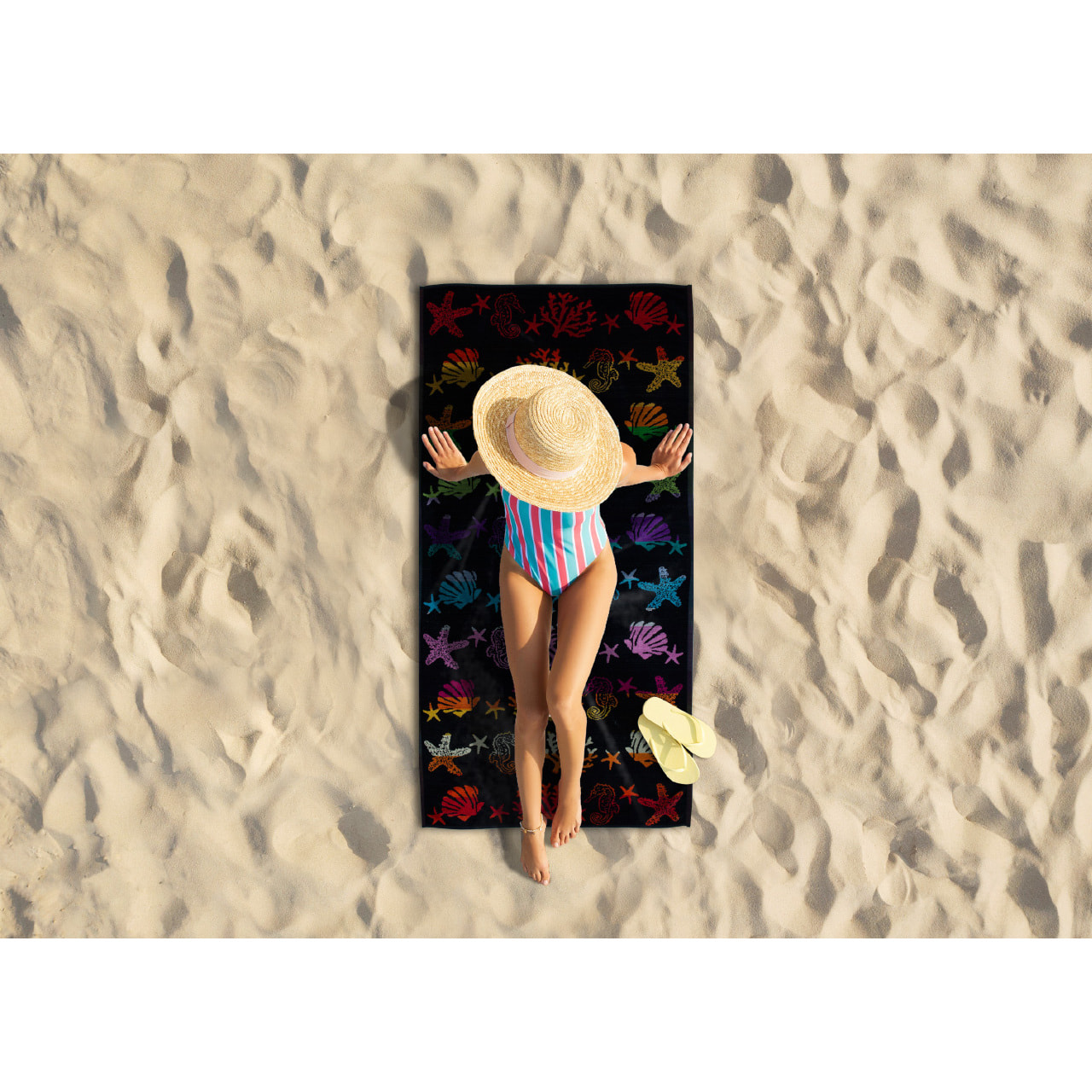 Telo Mare Spugna Jacquard Spiaggia Disegno Fantasy Sea