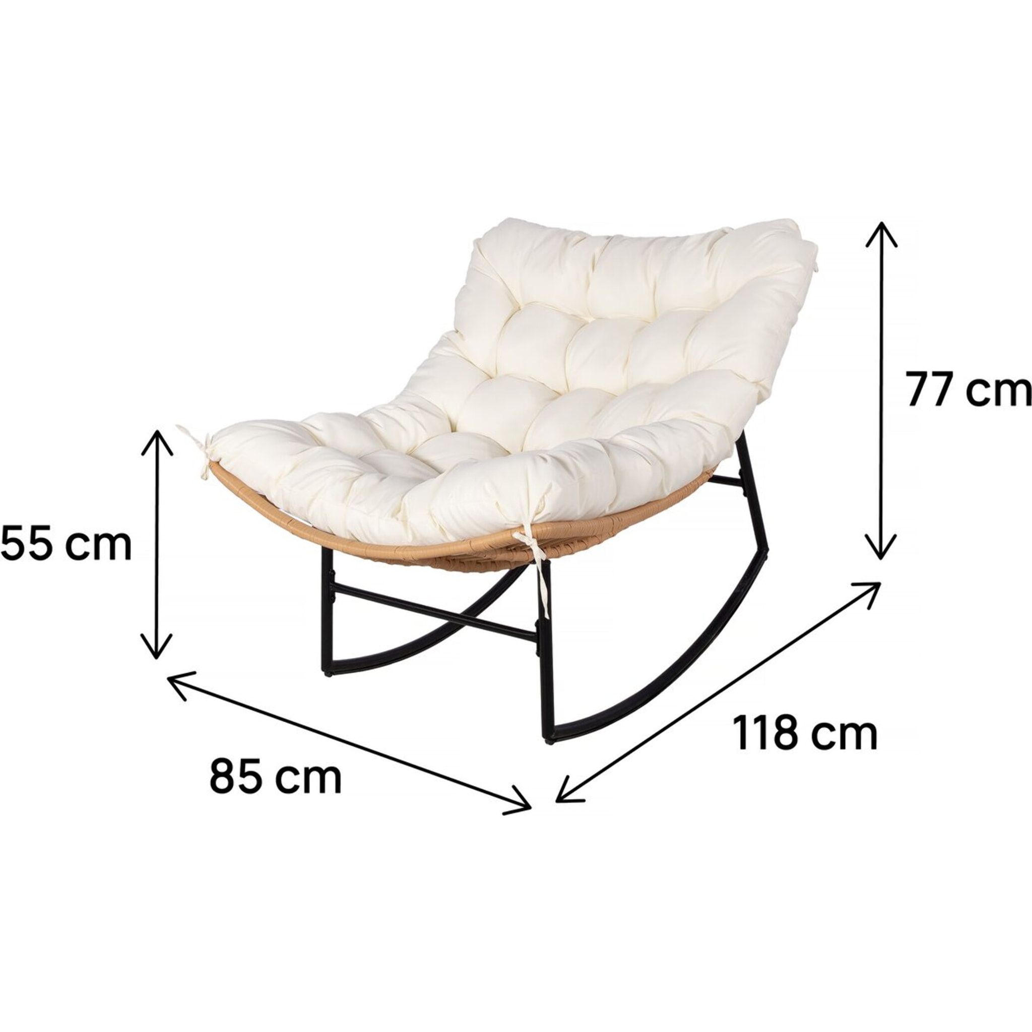 Fauteuil à bascule papasan avec coussin intérieur/extérieur "Papaya" - Beige