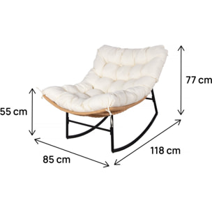 Fauteuil à bascule papasan avec coussin intérieur/extérieur "Papaya" - Beige