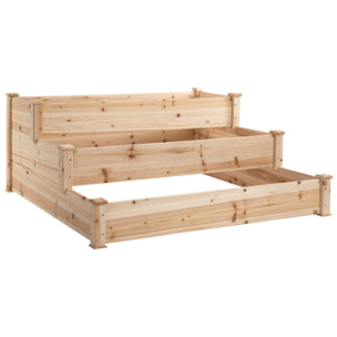Jardinera Exterior Grande de Madera Arriate de Jardín de 3 Niveles con Diseño de Escalera Huerto Urbano para Cultivos Plantas Flores para Patio Terraza Balcón 120x120x56 cm Natural