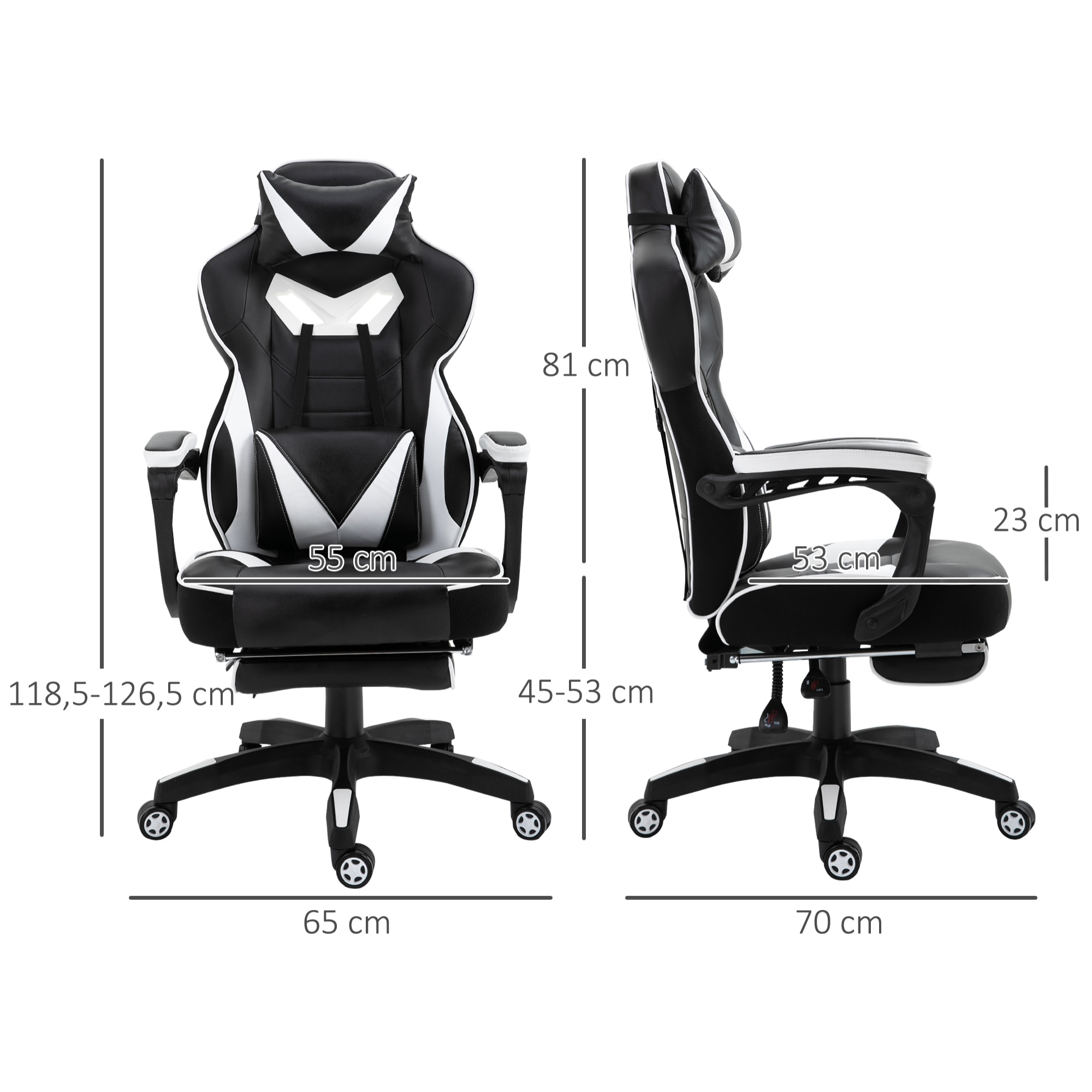 Silla Racing de Escritorio Reclinable Negro y Blanco