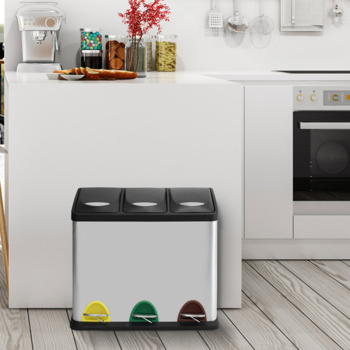 Poubelle à  pédale Tri sélectif Inox 3 bacs 8Lx3 MSV