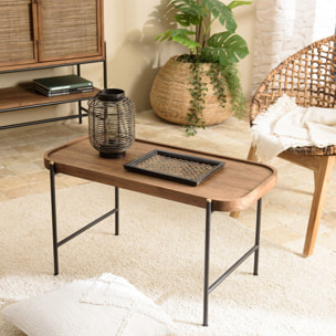 SIXTINE - Table basse ovale 85x43cm plateau en bois de teck recyclé