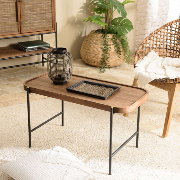 SIXTINE - Table basse ovale 85x43cm plateau en bois de teck recyclé