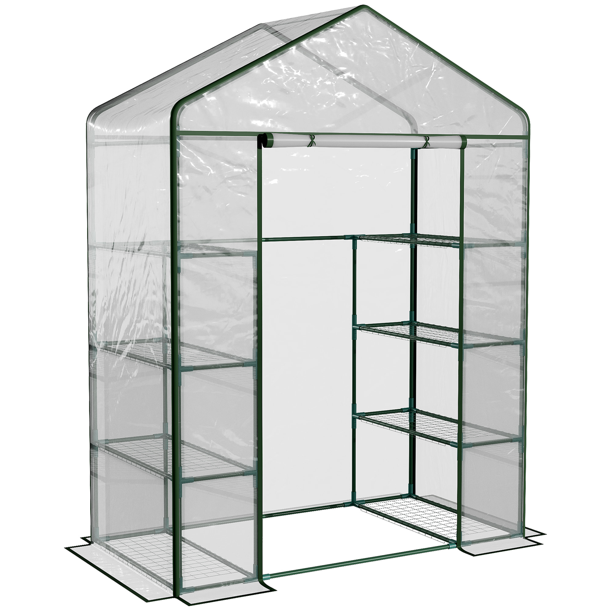 Serre de jardin balcon terrasse 8 étagères dim. 143L x 73l x 195H cm acier PVC imperméable anti-UV transparent vert