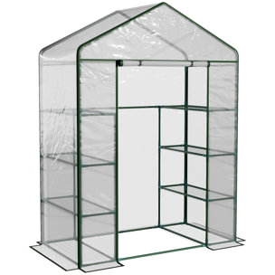 Serre de jardin balcon terrasse 8 étagères dim. 143L x 73l x 195H cm acier PVC imperméable anti-UV transparent vert