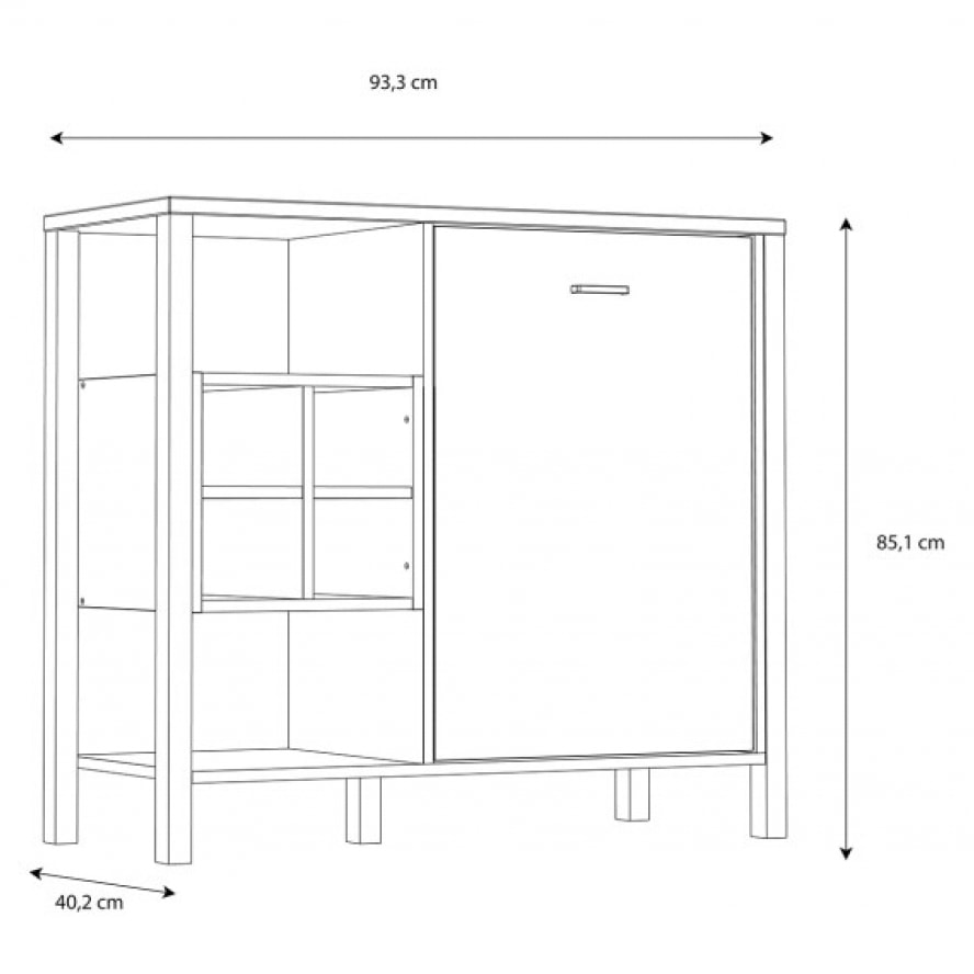 Buffet de rangement 1 porte 4 niches en bois effet chêne - MIAMI