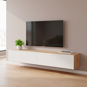 Mobile TV Sospeso Da 180 Cm Parete Attrezzata Con 2 Ante Push Porta TV Moderno In Pannelli Melaminici E1 180 x 34,5 x 28 Cm Rovere E Bianco Opaco