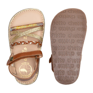 SANDALIA BAREFOOT MOKA - TIRAS DORADAS Y VELCRO AJUSTABLE