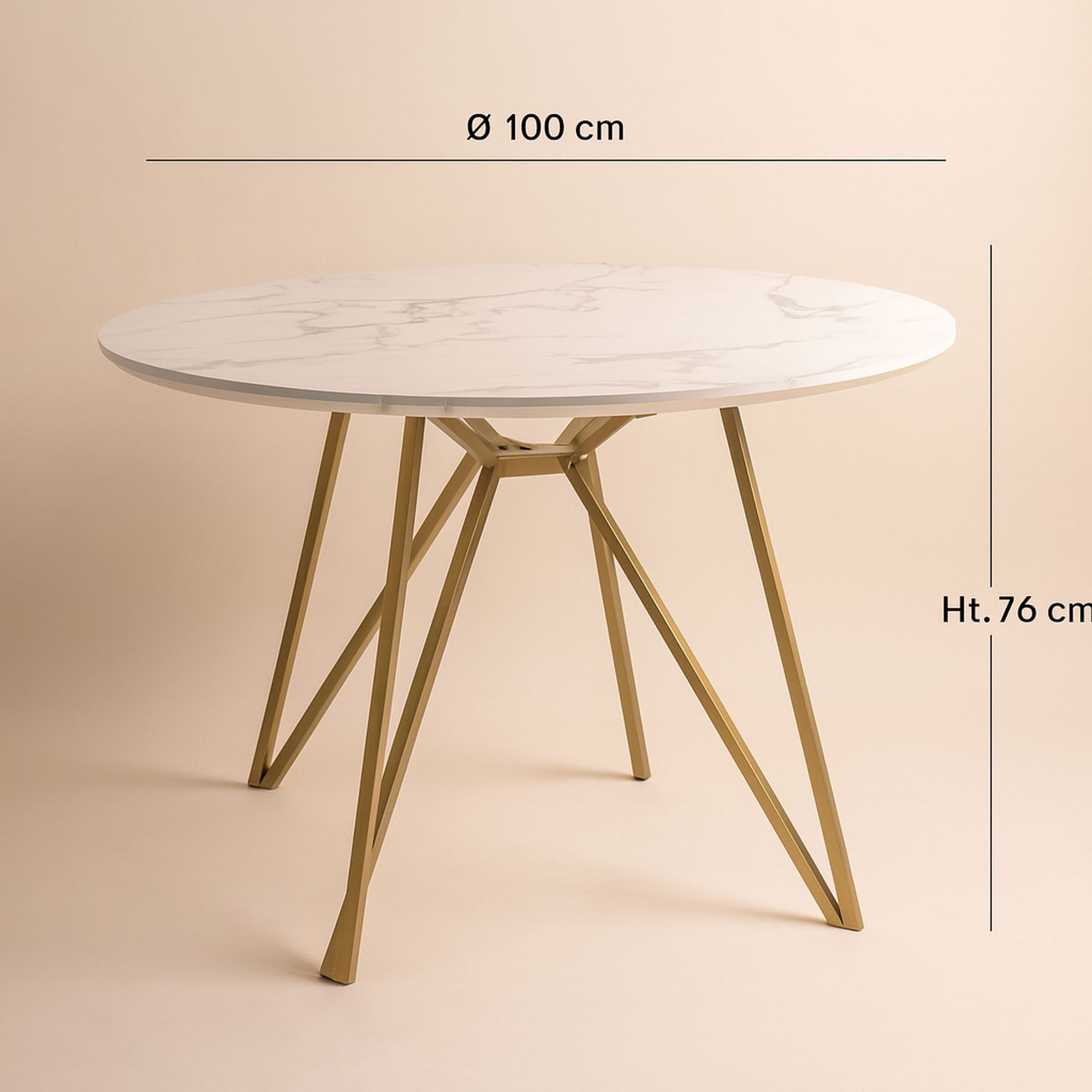 Table effet marbre et pieds en métal doré 100cm HOXTON