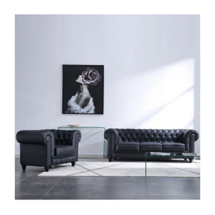 Sofá Chester 3 plazas símil piel Negro