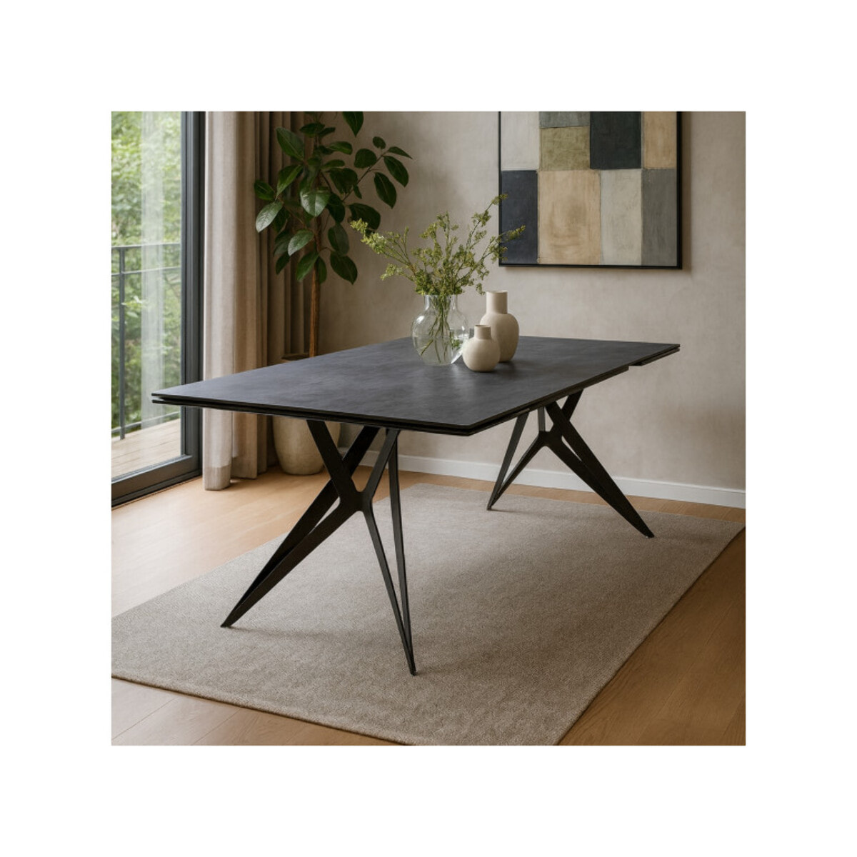 Table extensible 180 à 260 cm céramique gris pieds métal noir - FLY