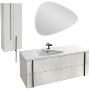 Meuble de salle de bain 120 cm Nouvelle Vague blanc brillant + colonne 2 portes + miroir