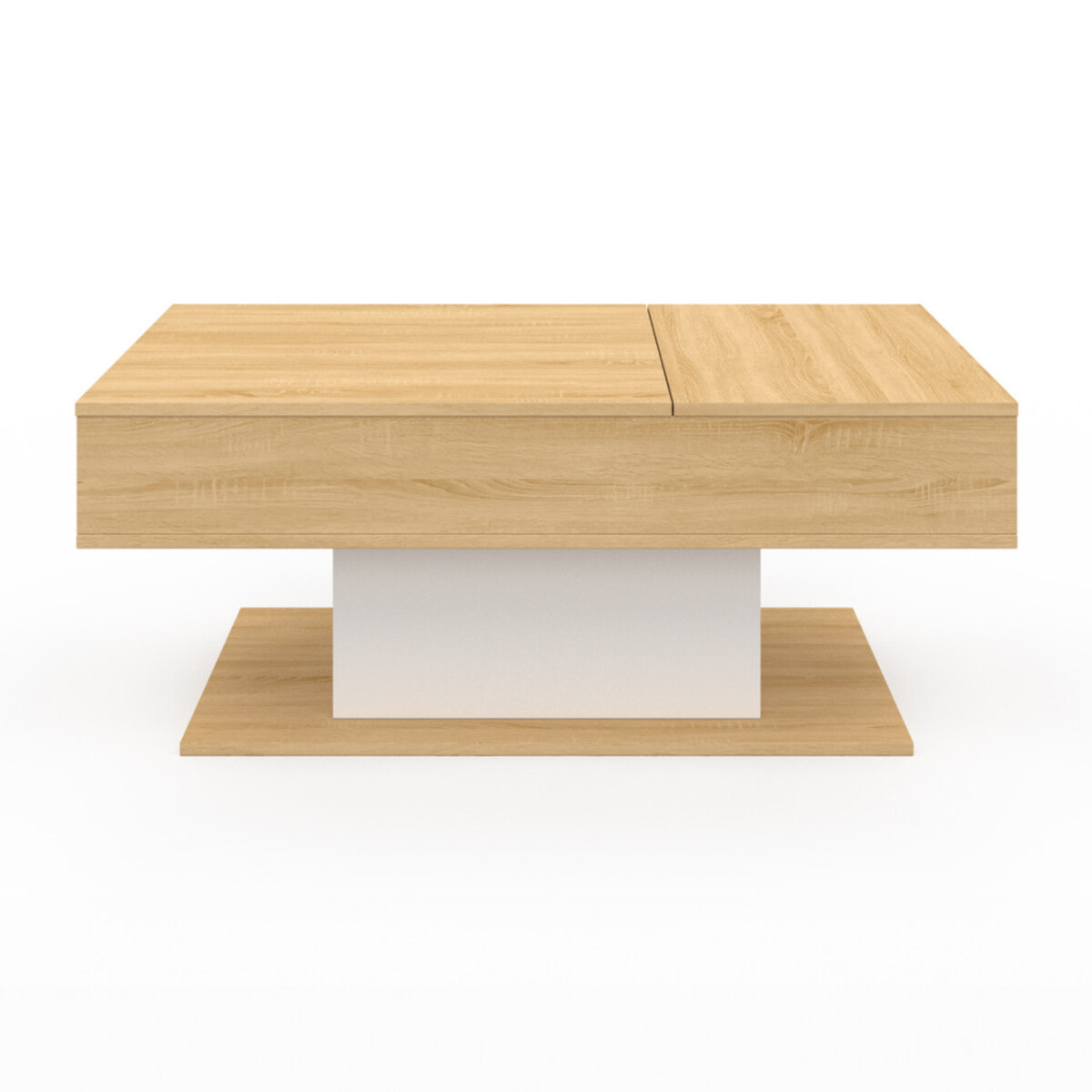 Table basse Tania double plateau relevable bois et blanc