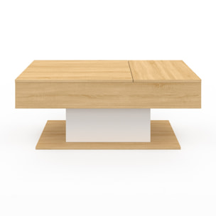 Table basse Tania double plateau relevable bois et blanc