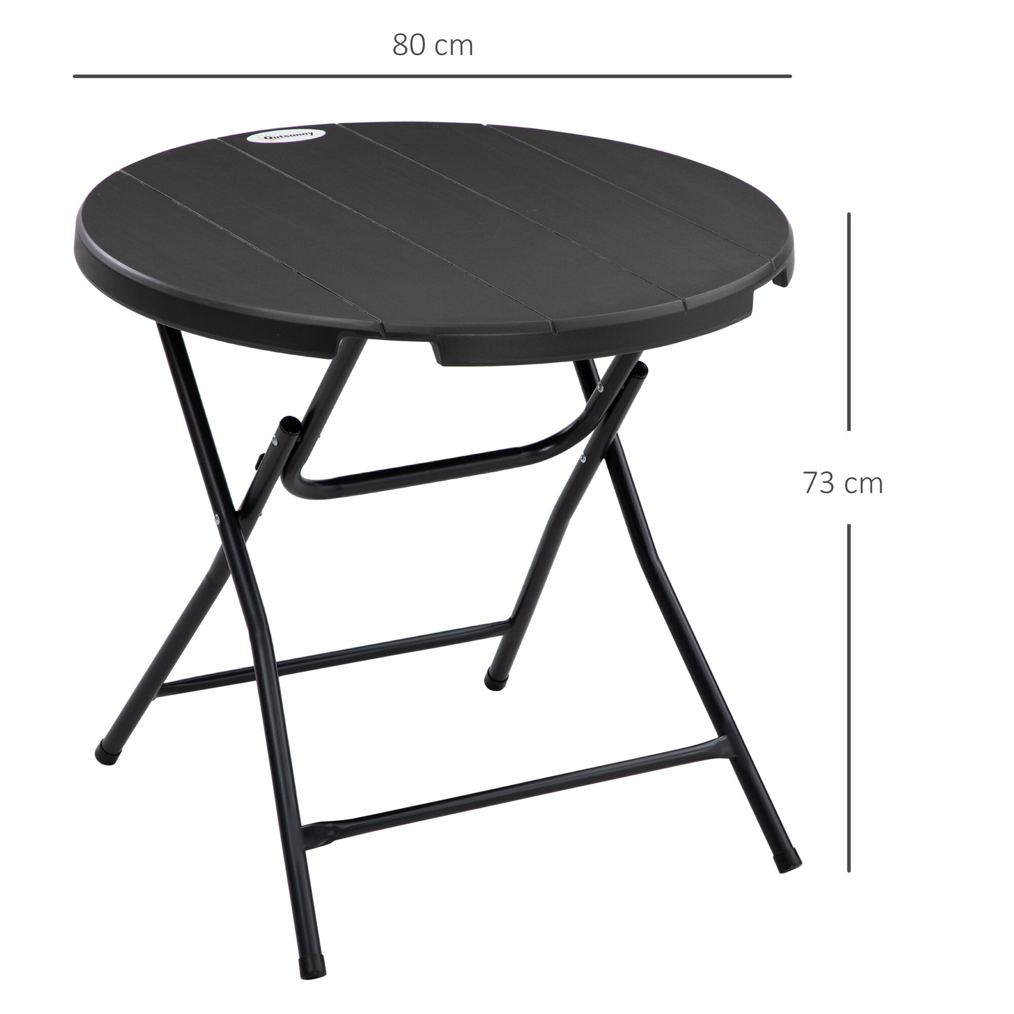 Table de jardin pliable 4 personnes table ronde pliante Ø 80 cm acier époxy plateau HDPE aspect bois gris