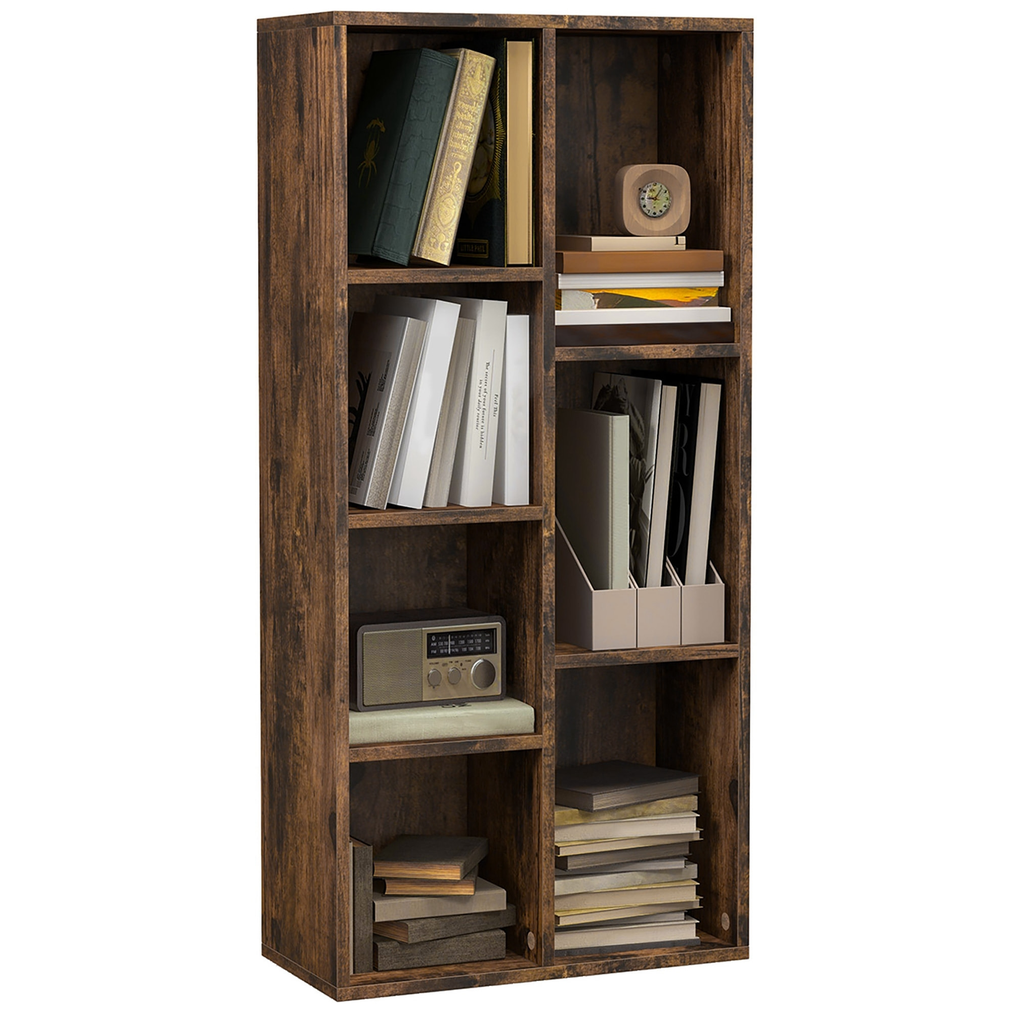 Estantería para Libros Librería de Madera con 7 Compartimentos de Almacenaje Plantas Archivos para Sala de Estar Dormitorio Oficina 50x24x106 cm Marrón Rústico