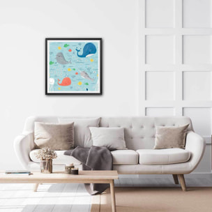 Affiche enfant happy ocean Affiche + cadre en bois - Noir