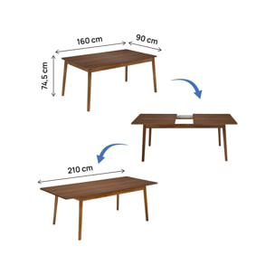 Table repas extensible en bois 160/210 cm "Prisma" - 8 places - Marron