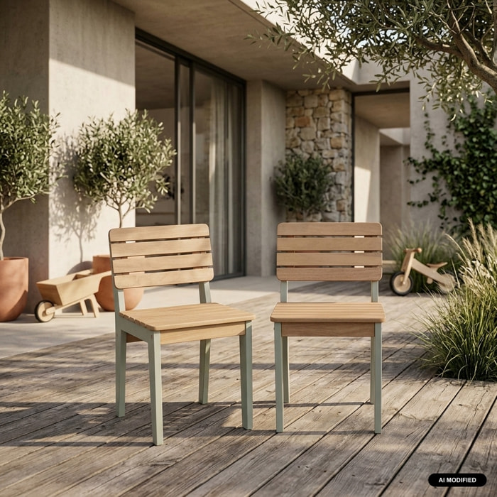 Chaise bois pour enfant intérieur/extérieur, salon de jardin enfant bois d'acacia (lot de 2) CAROLINE