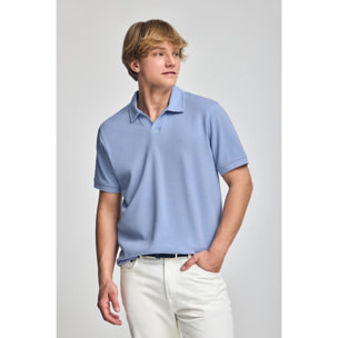 Polo blu Pascal senza bottoni con monogramma ricamato