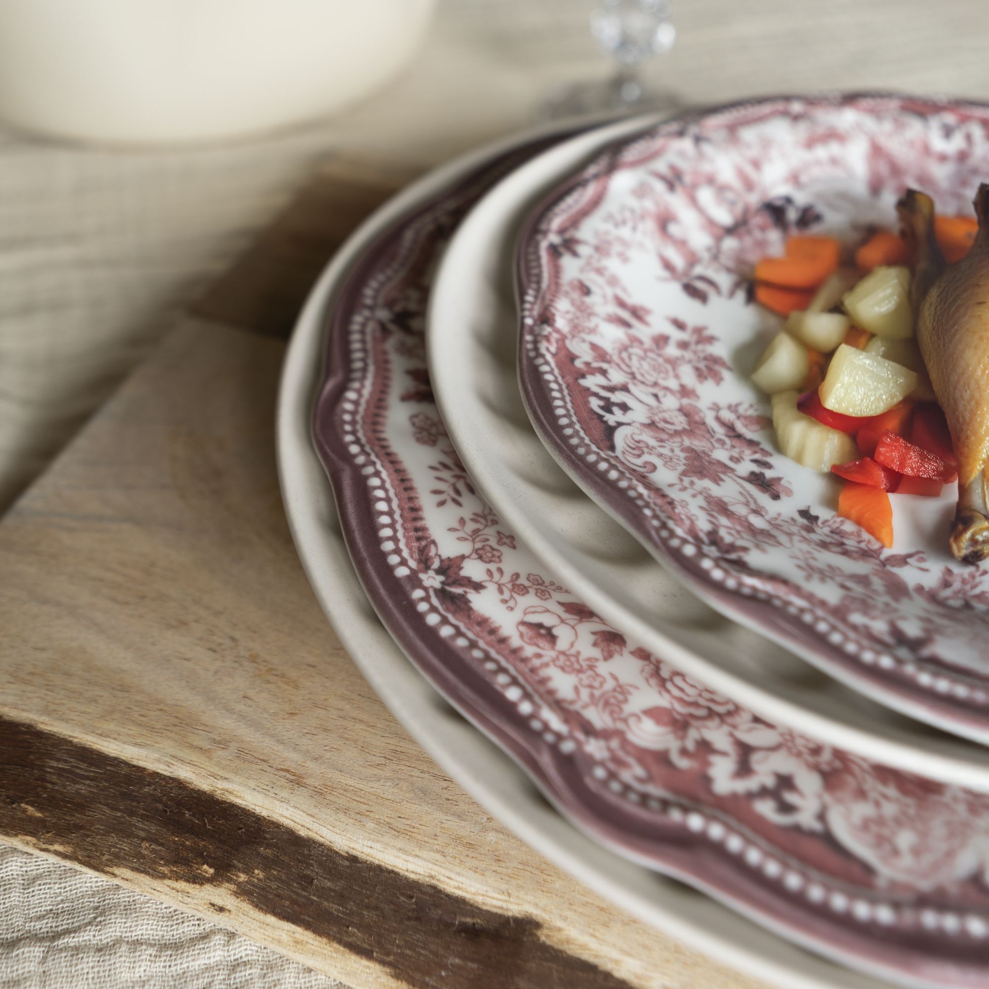 Lot de 6 assiettes à dessert fleuries en porcelaine rose 20cm FAUSTINE