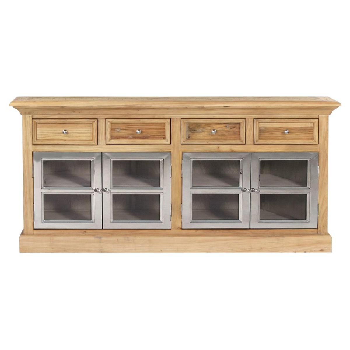 Credenza buffet in legno di olmo, 4 ante in acciaio e 4 cassetti 210x45x87 cm