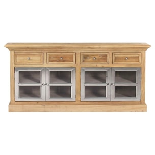 Credenza buffet in legno di olmo, 4 ante in acciaio e 4 cassetti 210x45x87 cm