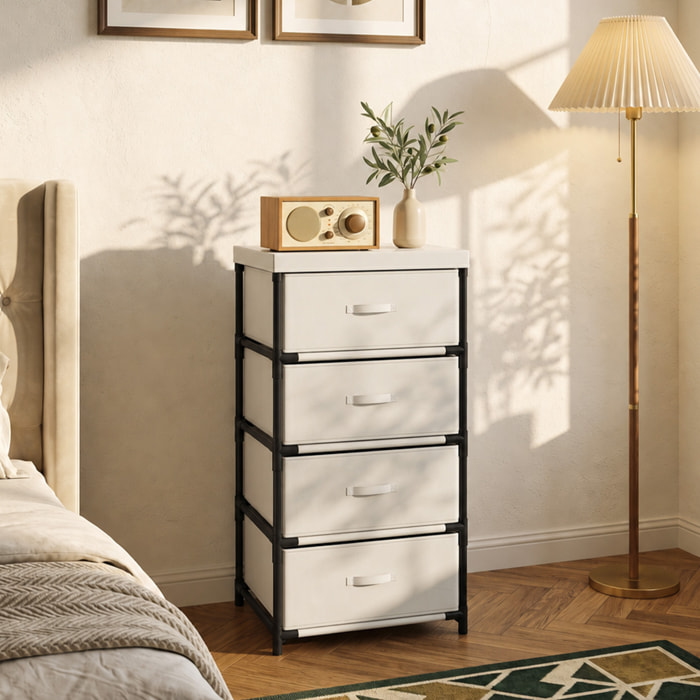 HOMCOM Cómoda con 4 Cajones de Tela, Cómoda para Dormitorio, Marco de Acero, Montaje Rápido, Cajonera para Salón, Oficina, Vestidor, Beige