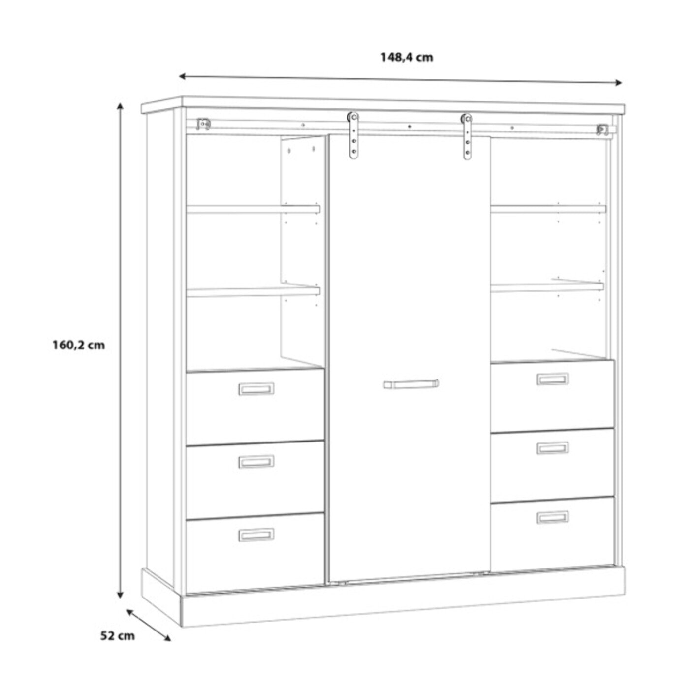 Buffet haut et large avec LED en bois effet chêne et noir - FACTORY