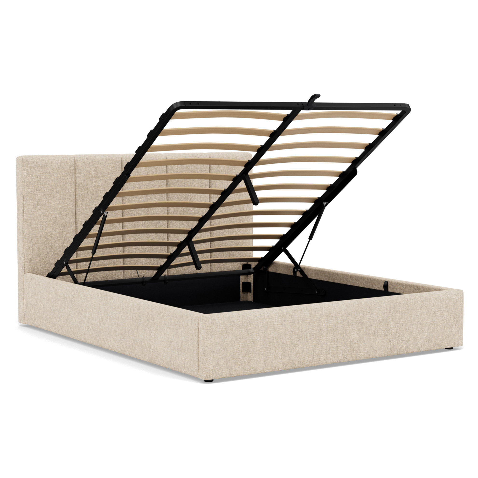 Beanie - lit coffre - 160x200 cm - en velours - sommier inclus - Beige