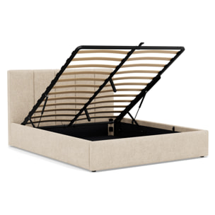 Beanie - lit coffre - 160x200 cm - en velours - sommier inclus - Beige
