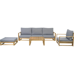 Salon de jardin en bois d'acacia avec coussins "Bellingham" - 5 places - Gris