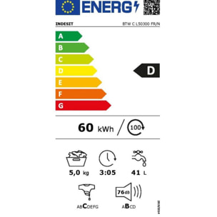 Lave linge top INDESIT BTWCL50300FR/N