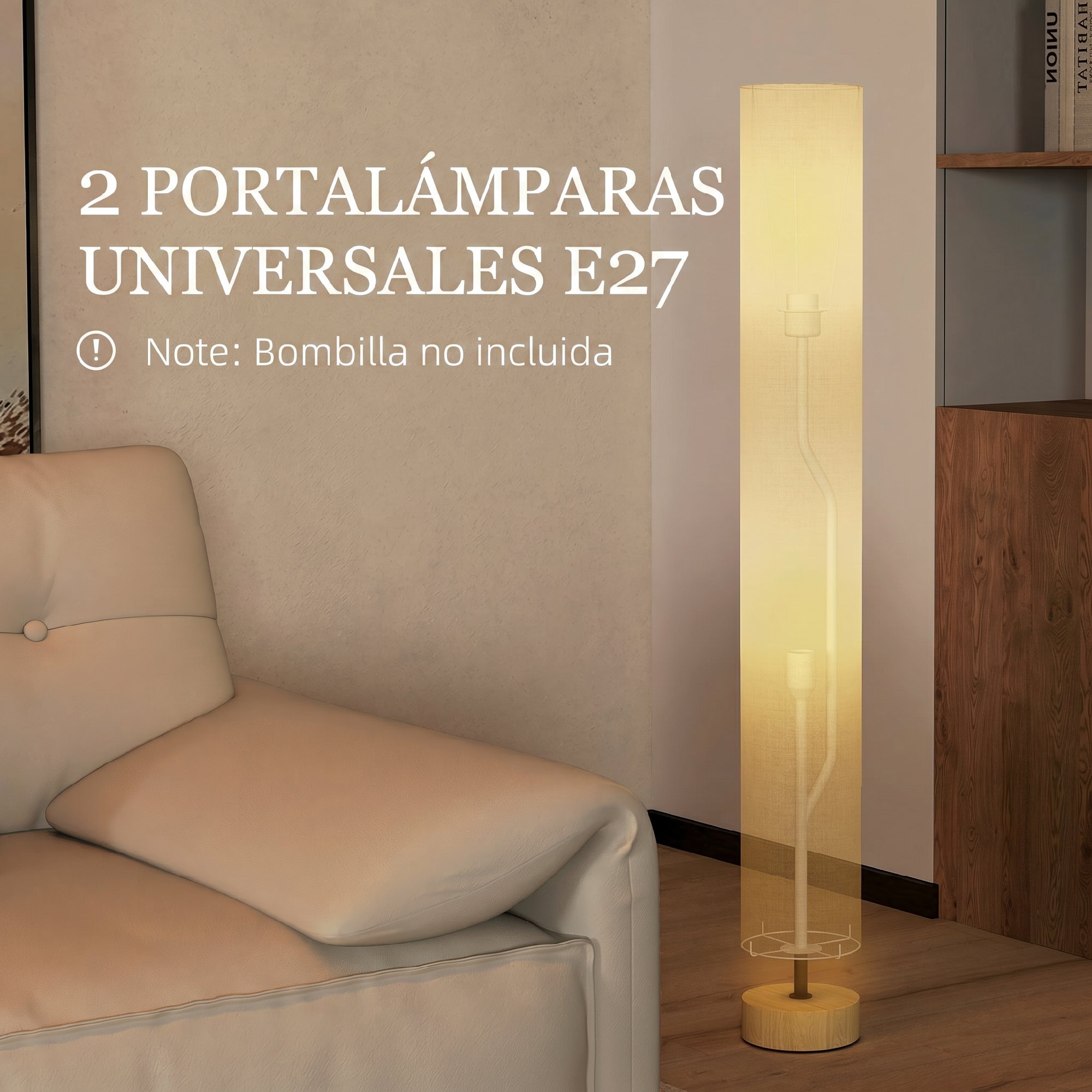 Lámpara de Pie Moderna Lámpara de Salón con Casquillo Máx. 40 W E27 Pantalla de Lino y Marco de Metal para Dormitorio Ø15x120 cm Gris