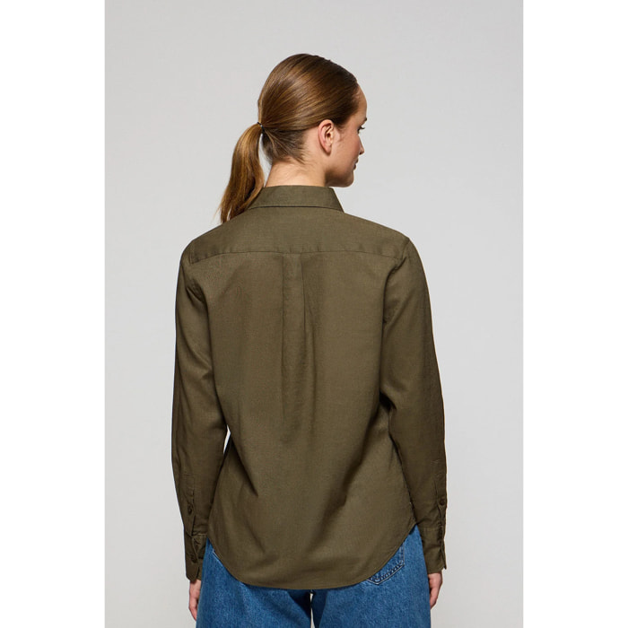 Camisa verde oscuro regular de lino y algodón con bordado Rigby Go