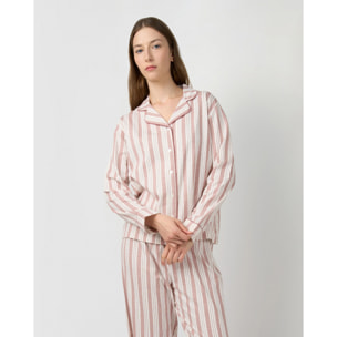Pigiama lungo camicia in cotone a righe zuri rosa
