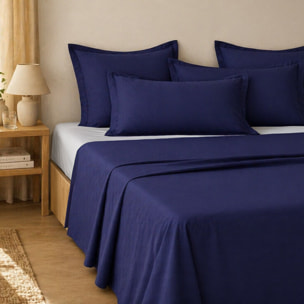 Parure de draps uni 100% coton - essentiel - bleu marine