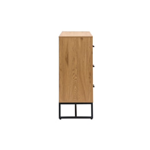 Commode 3 tiroirs finition bois clair chêne et métal noir L100 cm LOVATO