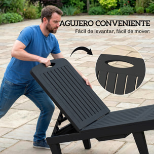 Pack de 2 Tumbonas de Jardín Exterior, Tumbonas Reclinables de Plástico PP con Bandeja Lateral, Respaldo Ajustable de 5 Niveles, Resistentes a la Intemperie, para Playa, Piscina, Negro